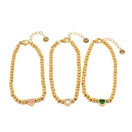 Link Bracelets Youthway Round Bead White Green Heart Zirconia Cubic Bracelet For Women Fashion Handmade Jewelry 2024
