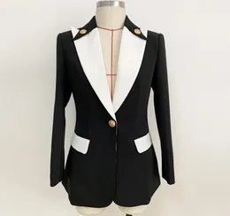 Premium Yeni Stil En Kalite Orijinal Tasarım Kadınlar039S Kişilik Siyah Beyaz Dikiş Yakası İnce Blazer Bir Düğme Jacke2189497