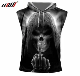 2018 Summer Tanks Men039s Cool Print Death Skull 3D Tank Top With Hood Man Hiphop Sleeveless Hoodie Underhirt Big Size 7xl6422777