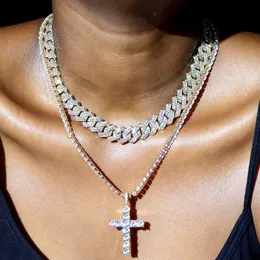 2024 Choucong Cross Wiselant Blask hip hop luksusowy biżuteria 18k biały złoto wypełnienie religia 4 mm okrągła cut Crystal Party Tennis łańcuch kobiet