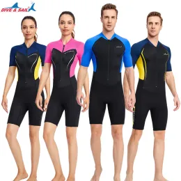 Swimwear 1.5MM Neoprene Wetsuit Men's Warm Swimming Scuba Diving Swimsuit Women's Sunscreen Surf Shortsleeved Shorts Triathlon Wetsuit