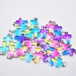 Farbverlauf Glas Kristall Mixed Cross Charm Regenbogen bunter Anhänger für Ohrring Halskette Schmuckherstellung Schlüsselanhänger Zubehör Großhandel