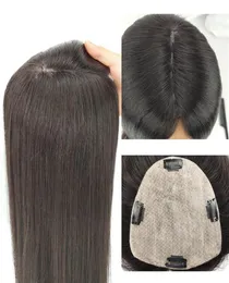 Remy Slik Base Human Hair Topper for Women Natural Black color Straight Clip in Pieces 13x15cm4836510