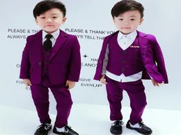 Solid Purple Child Blazer Suit Quality Wedding Flower Boy Dress Baby Clothing Set 4Parts Tie Jacket Vest Pant Kid Formal Suit260p7210832