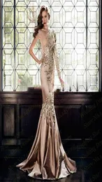 Elegancka luksusowe sukienki Zuhair Murad Evening Wear Dubai One ramię długie rękaw kryształowe kryształowe suknie Muzułmańskie Złoty Prom D8228616