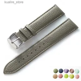 Watch Bands Genuine Leather Litchi Pattern Soft Leather Strap Mens Ladies Pin Buckle Elephant Grey Apricot Purple Strap Accessories L240307