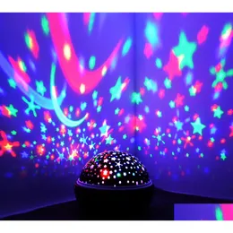 Luci notturne Sogno Lampada stella rotante Atmosfera Proiettore Luci notturne Romantico Ruota Led Usb Lampade da comodino per bambini piccoli Slee437806 Dhgzd