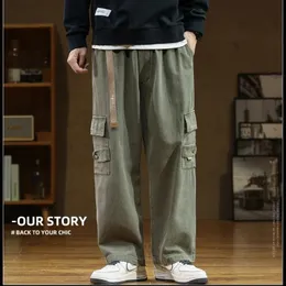 2023 Autumn Wide Leg Pocket Cargo Pants Men byxor Neutral Loose Casual Cotton rak utomhusmode byxor stor storlek 240321