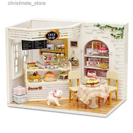 Arkitektur/DIY House Doll House With Dust Cover Dollhouse Miniature Handmade Casa de Boneca Diy Toys For Children Födelsedagspresent Cat Cake Diary H014