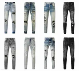 Tasarımcı Mens Jeans Mor Moda Düz Pantolon Yepyeni Gerçek Streç
