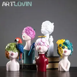 Objetos decorativos estatuetas estilo nórdico ins moda resina florescimento estátuas de menina criativa casa decoração de mesa esculturas de anjo artesanato presente de casamento