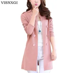 VISNXGI Frauen Casual Lange Strickjacke Herbst Jacke Mode Damen Lose Einfarbig Knopf Design Pullover Jacke Rosa 4XL9865050