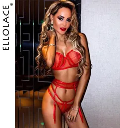 Ellolace Sexy Mesh Lingerie Underwear Set Women Transparent Bralette och Deepv Push Up Sexy Bra Patry Set Bodycon Lingeries2580055