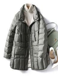 コートJanveny 2023 New Winter Women LightWeight 90％White Duck Down Jacket Ultra Light Ware Loose Piffer Feather Coat Memale Parkas