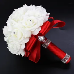 Dekoratif Çiçekler Nedime Buketleri Romantik Handheld Flower ile Elmas Şerit Düğün Gelin Buket
