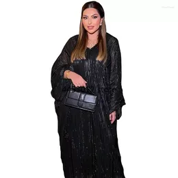ملابس عرقية أبايا فستان للنساء المسلمات Kaftan دبي الفاخرة اللامعة النسيج batwing الأكمام المسائية متواضعة 2 قطعة
