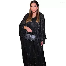 Roupas étnicas Abaya Vestido para Mulheres Muçulmanas Kaftan Dubai Luxo Brilhante Tecido Batwing Manga Noite Modest 2 Peça Conjuntos