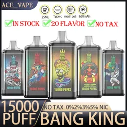 Original Bang King 15000 Puffs engångscigaretter VAPE 20 Smaker 0%2%3%5%25 ML Förfylld POD 1,0HM MESH COIL 650MAH RECHAREGABEABLE BATTERY PULD 15K BANG VAPE
