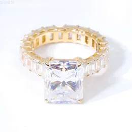 RTS 14K Gold 8CT Head Diamond Iced Out Baguette Förlovningsring Strålande Cut VVS Moissanite smycken Ring för kvinnor gåva