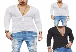 2018 Yeni Tasarım Gevşek Derin V Boyun Erkek Tişörtlü Erkekler Moda Moda Tshirt İnce Fit Sıska Tshirt Erkek Şık Sokak Giyim Üstleri Tee11444510