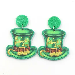 Brincos pendurados 1 par produto CN Drop Hat TRENDY St. Patrick's Day Acrílico Glitter Joias para mulheres