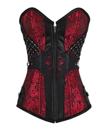 Red Mesh Sexy Women Steampunk Bustier Gothic Plus Size Zipper Bustier Lace Up Boned Overbust Bodice Midje Trainer Corset S6XL6507614