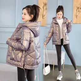 Women's Trench Coats 2024 Women Jacket Winter Glossy Parka Coat Loose Basic Hooded Cotton Padded Female Parkas Student Jackets Outwear
