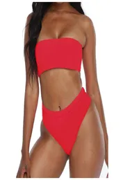 Women039s Sympodear Women Solid Push Up Bandeau Bikini Ladies High talia seksowny strój kąpielowy z kostiumu kąpielowego na ramię Badpak Dame2533701