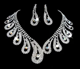 Mode Strass Braut Schmuck Sets Silber Kristalle Hochzeit Halsketten Und Ohrringe Für Braut Prom Abend Party Zubehör7629002