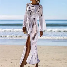 Sarongs 2021 Crochet White Beach Beach Cover Up Dress Tunic Long Bikinis Ups Swim Beachwear1235r
