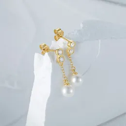 Studörhängen Boako Orecchini Argento 925 Sterling Silver Chain Tassel Studs For Women Round CZ Elegant Pearl Dangle Earring smycken