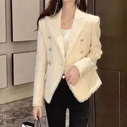 Ubrania Blazer Woman Wool Blend Kurtka Tweed Coats for Women Owezyjna Krótki Biały Przynieś koreańskie amerykańskie uprawy mody 240305