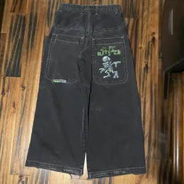 JNCO Y2K Streetwear Men klädbaggy jeans Hip Hop Högkvalitativ broderad mönster Black Jeans Women Goth Wide Leg 240321