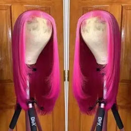 Hår peruker rosa hårskiktad frisyr rak spets fram peruker naturligt hår långt rak cosplay värme fiber syntetisk peruk lila 240306