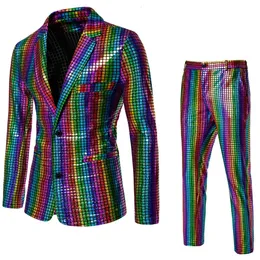 Fashionable Mens Sequin Stamping Suit Disco Cosplay Party Stage Nightclub Shiny and Cool Performance Set SizeS3XL 240227