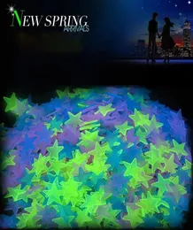 Sublimacja 100pcs świetliste gwiazdy 3D świecą w ciemnych naklejeniach ściennych dla dzieci pokoje dla dzieci w sypialni sufit dekoracja domu fluorescencja STA4911812