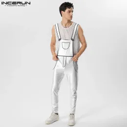 Overall incerun 2023 män jumpsuits lapptäcke ärmlösa streetwear hängslen rompers fickor mode manliga remmar overall byxor s5xl