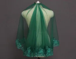 Véus nupciais verde curto véu de casamento muçulmano islâmico uma camada lantejoulas laço com pente 2021 voile mariage noiva2382151