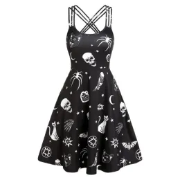 Dress Women Black Mini Dress Gothic Skull Animal Print Cami Dress Casual Party Aesic Vintage Female Dress Femme Sleeveless Plus Size