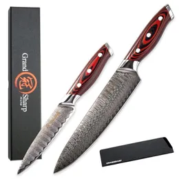 Grandsharp Kitchen Sknife Set Chef Utility Damascus Knives VG10 اليابانية دمشق الصلب تحسين المنزل أدوات المطبخ اليابانية K1626040