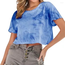 TIRTS TINITS TIE-DYE LRADIATINT TOPS TOPS Summer Women Y2K O-NECK DISAL SHONE SLEEVE TERTS 2024 Simple All-Match Streetwear