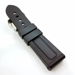 24mm de alta qualidade moda preto silicone borracha banda 22mm aço prateado parafuso tang fivela cinta para pam pam 111254a