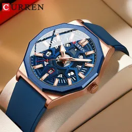 Curren Fashion Creative Design Watchens Men Quartz Silicone Strap Date Wrictwatches للساعة الذكور مع الأيدي المضيئة 240227