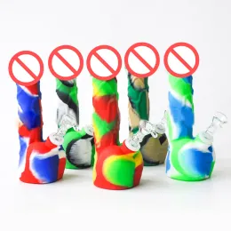 8 Zoll der männliche Penis Silikonpfeife Wasserbong mit Downstem Abstand zum Rauchen Silikon Dab Rigs Unzerbrechliche Bohrinsel Bongs ZZ