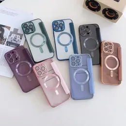 Capas de carteira de couro PU de carregamento magnético sem fio para iPhone 15 Plus 14 13 Pro MAX 12 11 Ímã transparente macio TPU capa flip book suporte para carro bolsa de moda empresarial