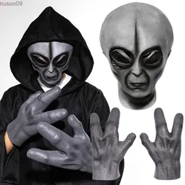 Maski projektantów 51 Maski obce Rękawiczki Cosplay UFO Big Eyes Organizm pozaziemski Monster Lateks Helmet Hands Halloween Party Costume Prop