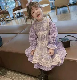 Girls Floral Flare Long Sleeve Dress with Lace Apron Two Pieces Sets Autumn Toddler Children Fashion Priness Dresses 2108046253703