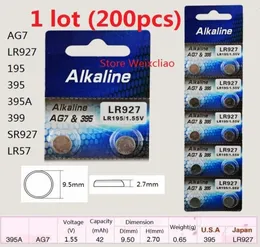 200pcs 1 lote AG7 LR927 195 395 395A 399 SR927 LR57 155V bateria alcalina de célula tipo botão, baterias tipo moeda 2373490