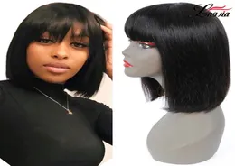 Kurze Bob-Perücke mit Pony, brasilianisches Remy-Echthaar, Perücke mit Pony, Dichte 150, keine Spitze, für Damen 9419227