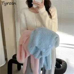 Cardigans Women Solid Knitted Cardigans Soft Fluffy Spring Autumn Kawaii Chic Sweaters Korean Style All Match Elegant Tender New Fashion